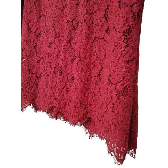 Appleseeds Red Lace Mock Neck 3/4 Sleeves Scalloped Hem Back Zip Top Size 14 - Picture 4 of 8